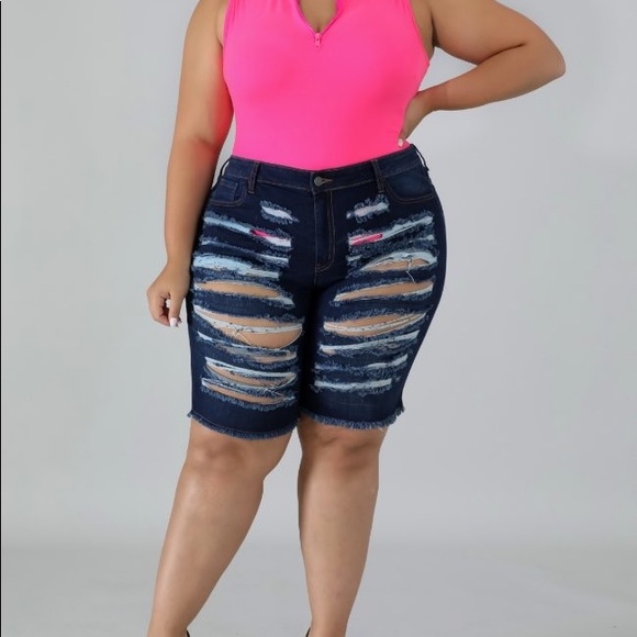 plus size ripped bermuda shorts
